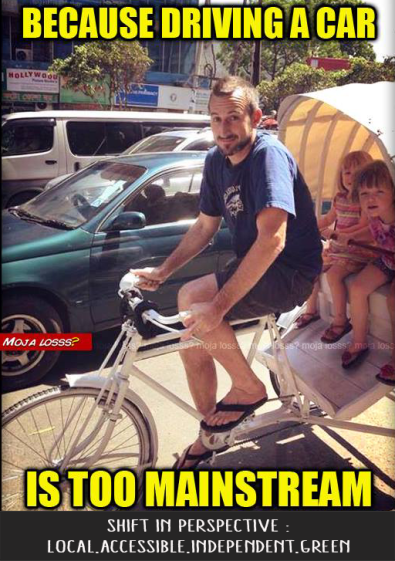 pulling rickshaw with family